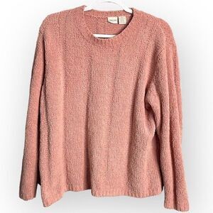 Vintage Cherokee Womens Pink Pullover Sweater Size XL Tight Knit Cozy Crew Neck